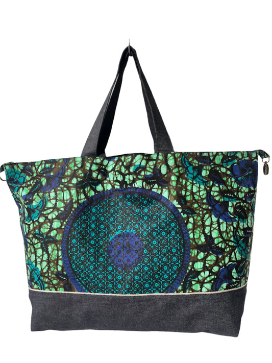 Overnight Travel Tote (Accra - Green Hibiscus)